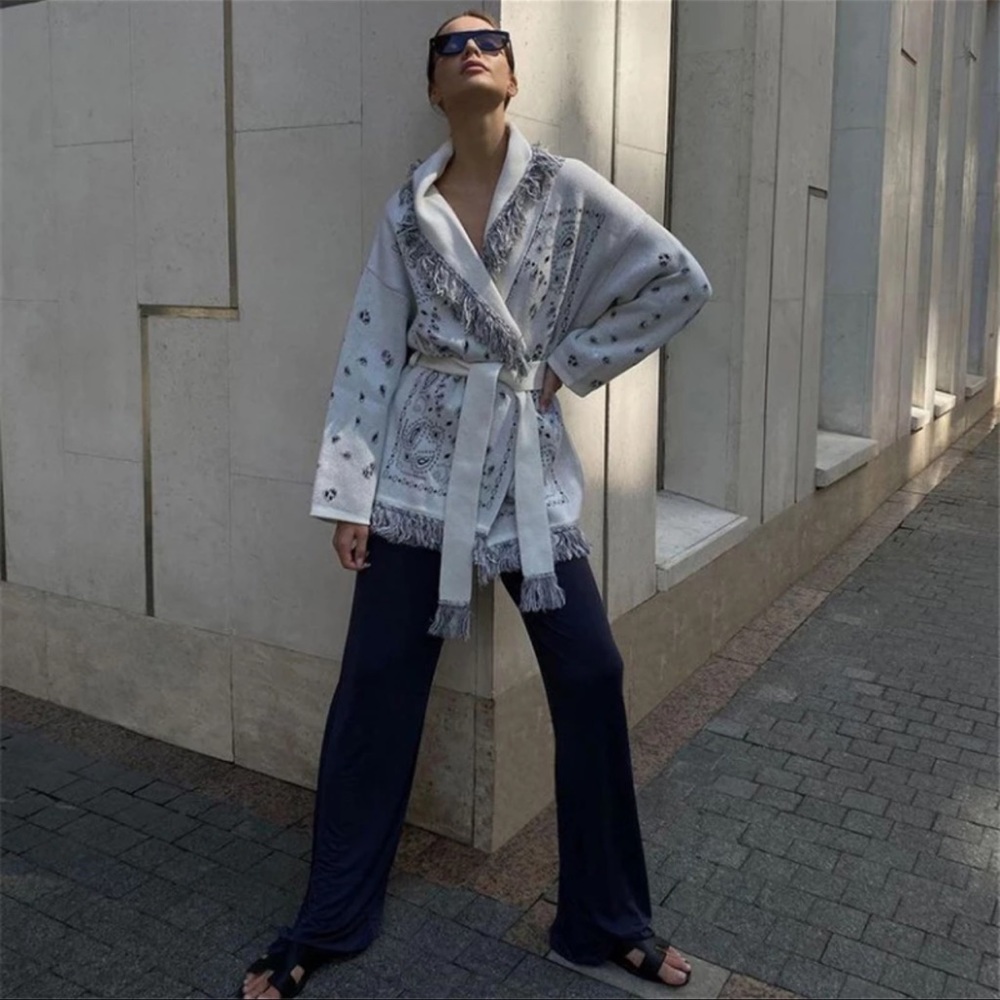 Lea Boho Fringe Oversized Knit Kimono Wrap Cardi - Picture 7 of 12